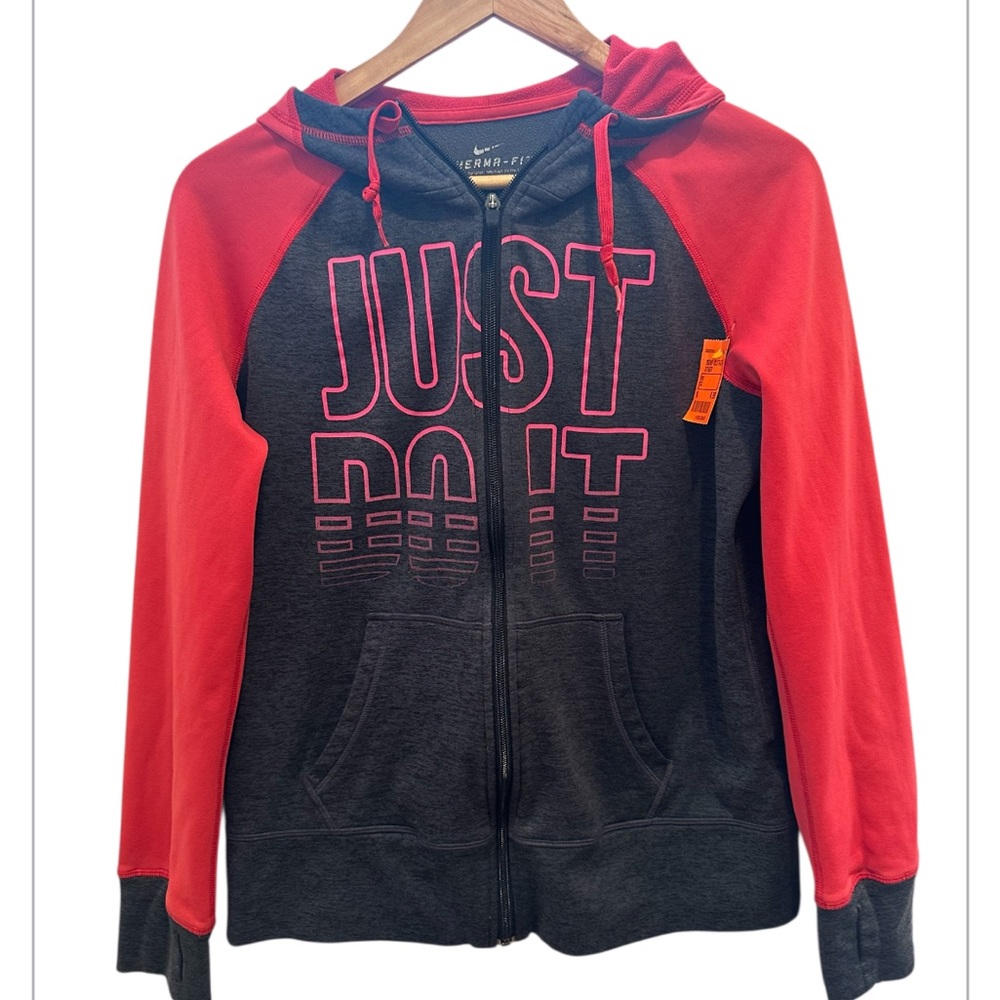 Nike Black and Red Zip-Up Hoodie therma-fit